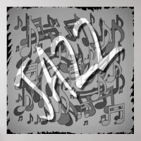 Jazz Music Pattern Dancing Swirling Notes BW