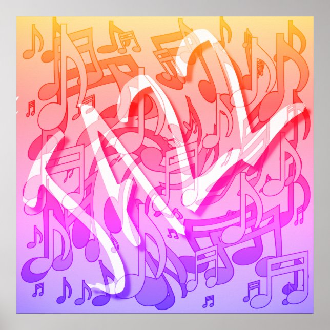 Jazz Music Pattern Dancing Swirling Notes Poster (Front)