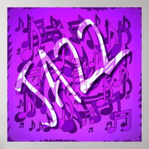 Jazz Music Pattern Dancing Swirling Notes Violet Poster