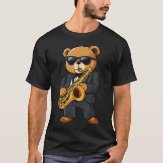 Jazz Music Saxophone Teddy Sunglasses T-Shirt