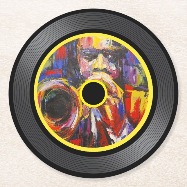 Jazz Music Vinyl Record Round Paper Coaster (Front)