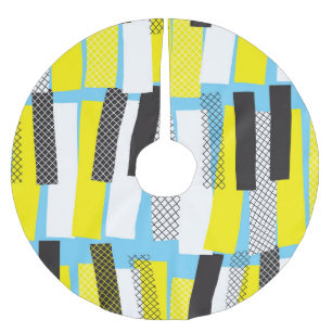 Jazz music, yellow blue geometric pattern. brushed polyester tree skirt