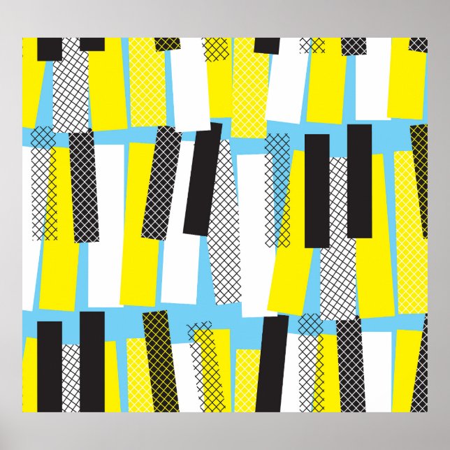 Jazz music, yellow blue geometric pattern. poster (Front)