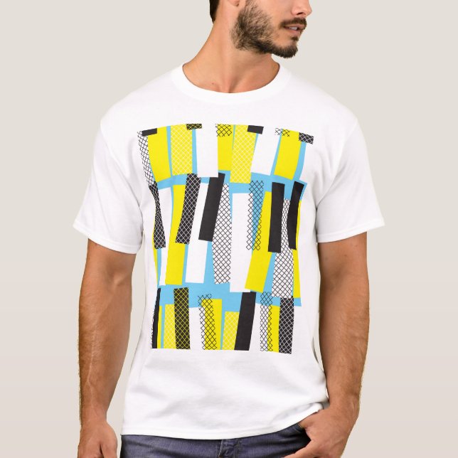 Jazz music, yellow blue geometric pattern. T-Shirt (Front)