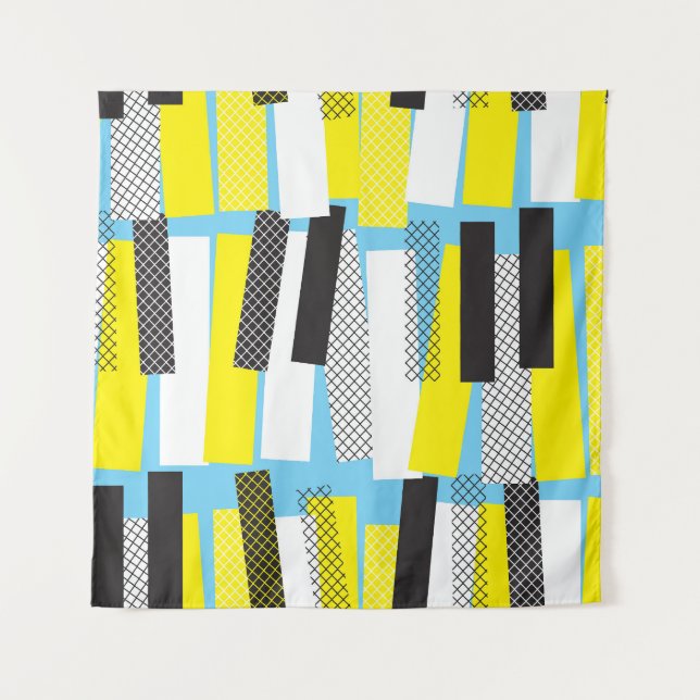 Jazz music, yellow blue geometric pattern. tapestry (Front)