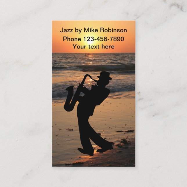 Jazz Musician Tropical Sunset Business Card (Front)