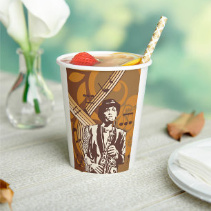 Jazz Musician with Saxophone Paper Cups