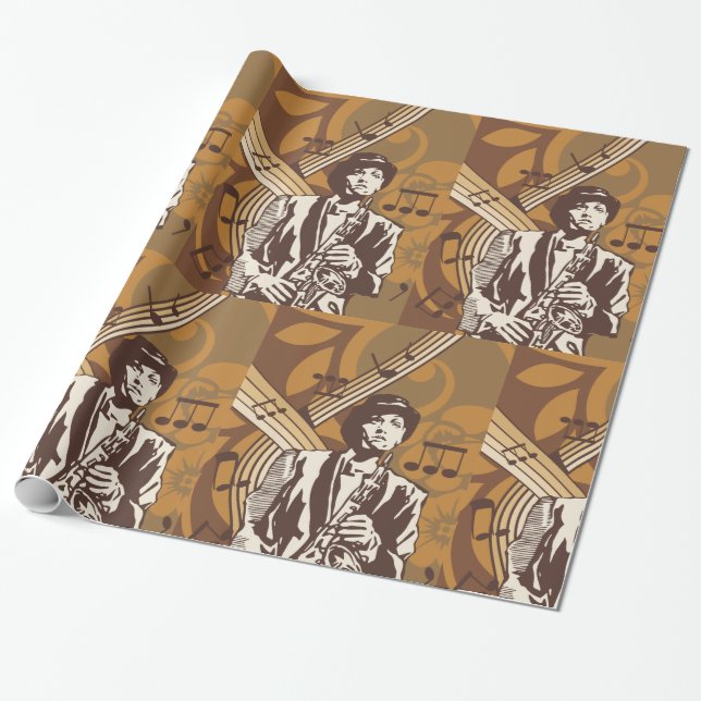 Jazz Musician with Saxophone Wrapping Paper (Unrolled)