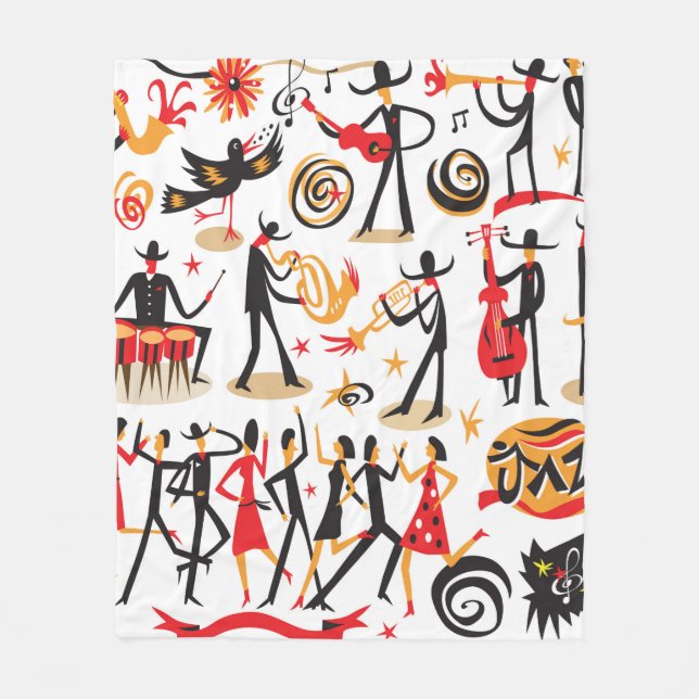 jazz musicians - icons set . Isolated on white bac Fleece Blanket (Front)