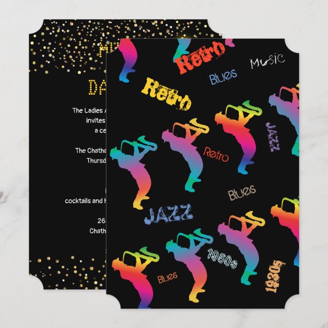 Jazz Musicians Retro Music Blues Party Electric Invitation (Front/Back)