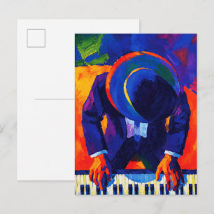 Jazz Pianist Abstract Art Colourful Painting Postcard