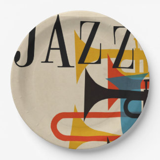 Jazz Retro 1950s style poster beatnik midcentury Paper Plate