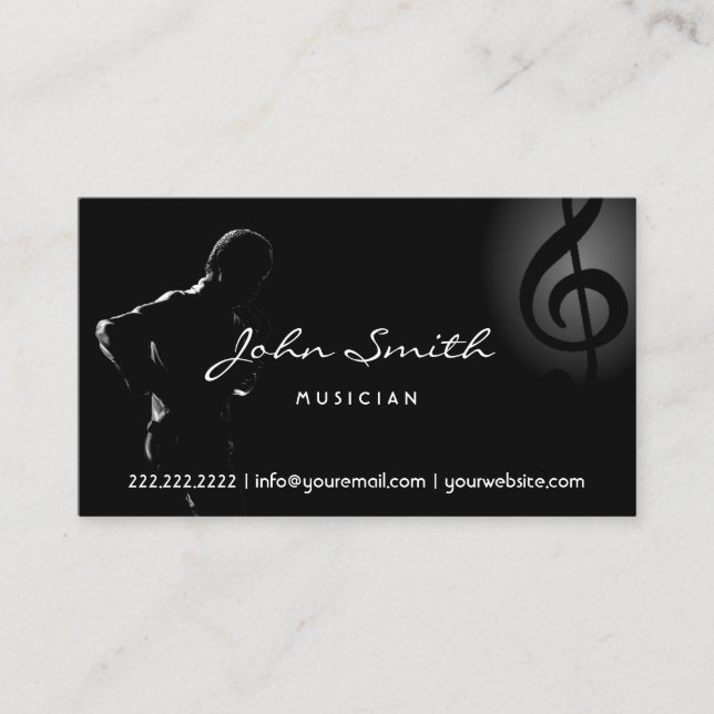 Jazz Saxophone Music Elegant Clef Musical Business Card (Front)