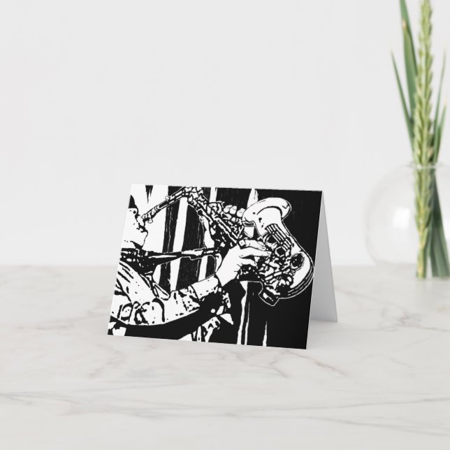 Jazz Saxophone Musician 4x5.6 Folded Note Card (Front)
