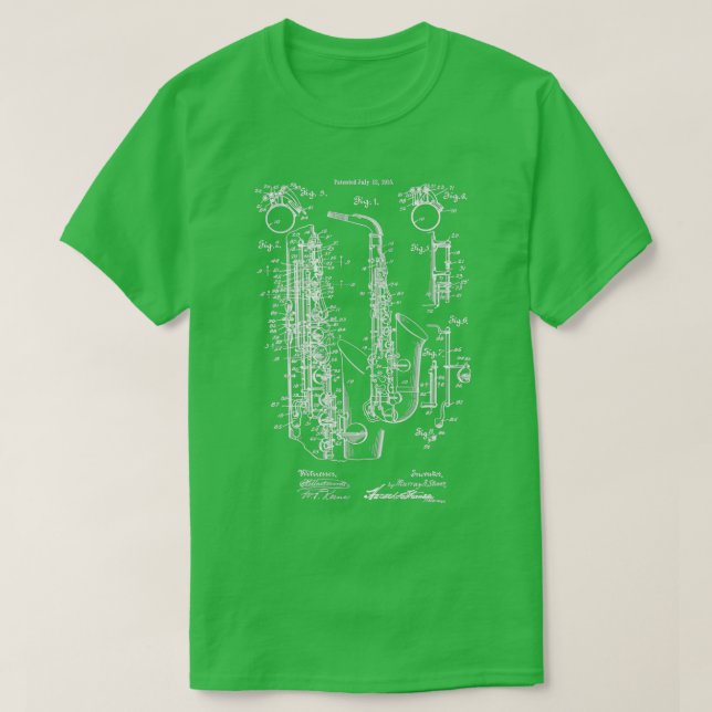 Jazz Saxophone Vintage Patent Print 1915 T-Shirt (Design Front)