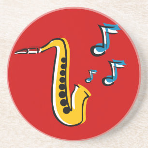 Jazz Saxophone with Notes Sandstone Coaster