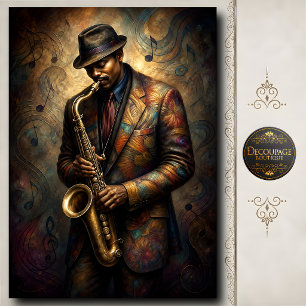 Jazz Saxophonist Portrait Decoupage Tissue Paper