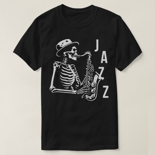 Jazz Skeleton plays saxophone T-Shirt (Design Front)