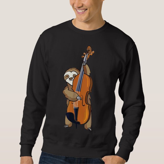 Jazz Sloth Playing Upright Bass Cool Musician 18 Sweatshirt (Front)