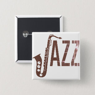 Jazz Typography Sax 15 Cm Square Badge
