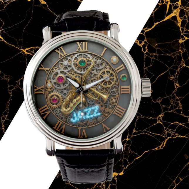 Jazz Watch, Neon Light, Trumpet, Saxophone Watch (Jazz Watch with Sax, Trumpet, Neon)