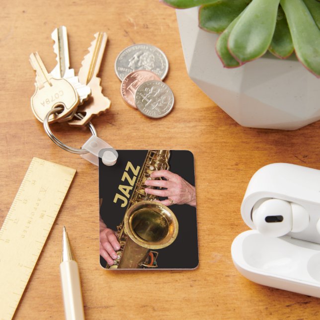 Jazzman Playing Gold Saxophone Key Ring (Desk)