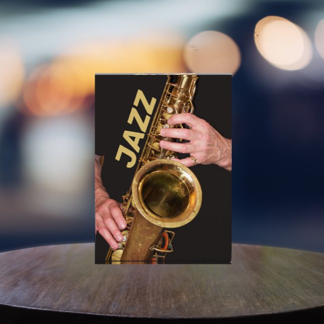 Jazzman Playing Gold Saxophone Photo Block (In Situ)