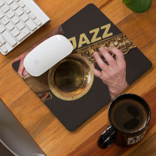 Jazzman Playing Gold Saxophone Photo Mouse Pad