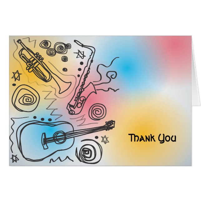 JAZZY Bar Bar Mitzvah Thank You Card (Front Horizontal)