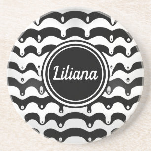 Jazzy Black and White Melting Zebra Stripes Coaster