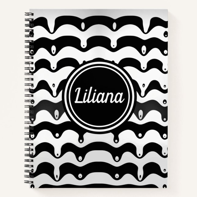 Jazzy Black and White Melting Zebra Stripes Notebook (Front)