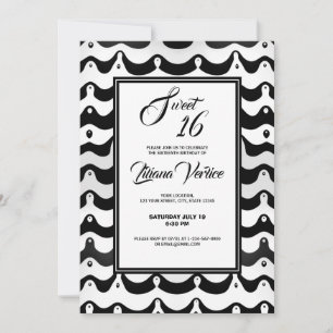 Jazzy Black & White Wavy Zebra Stripes Invitation