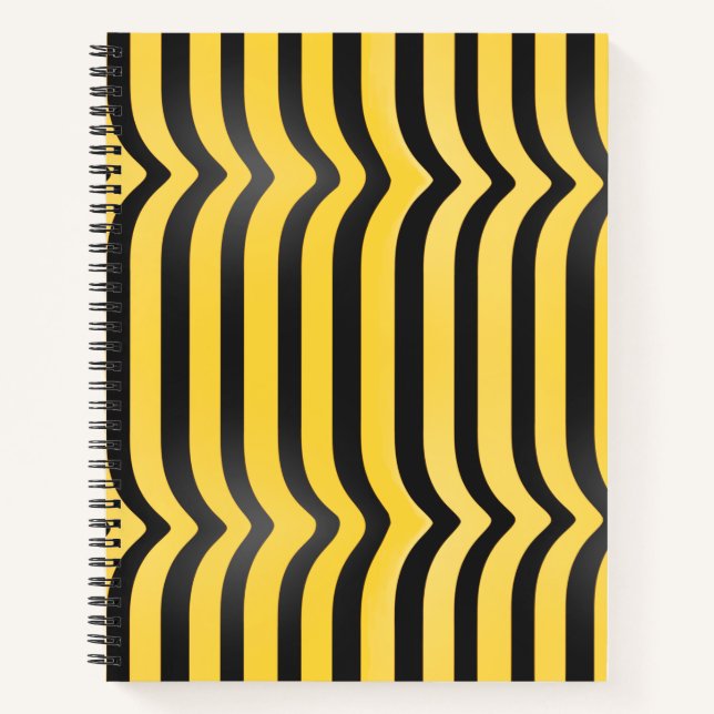 Jazzy Cute Black and Yellow Striped Bumblebee Notebook (Front)