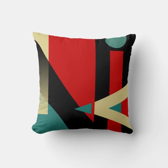 Jazzy Geometric Pattern | black teal red beige Cushion (Front)