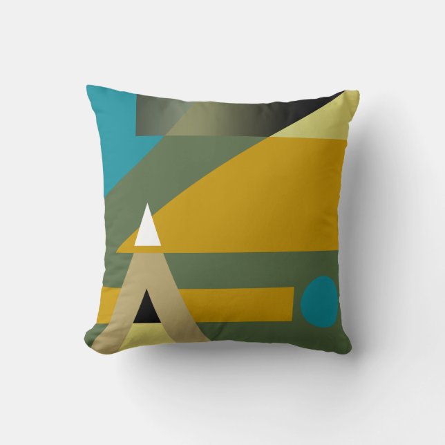 Jazzy Geometric Pattern | gold olive blue beige Cushion (Front)