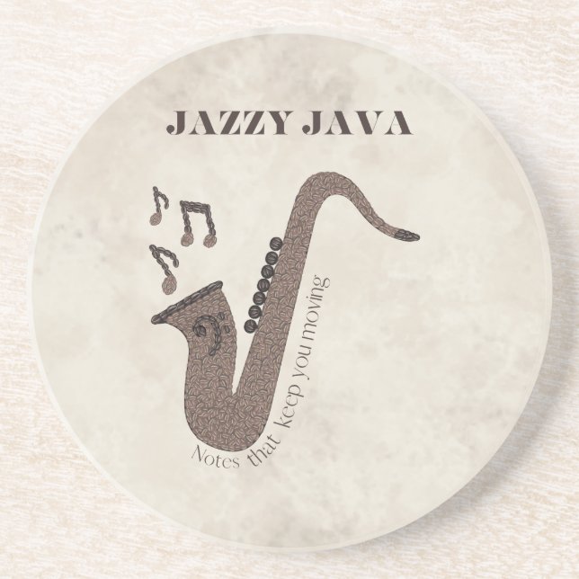 Jazzy Java-Coffee Beans-Saxophone- Coaster (Front)