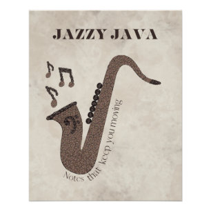 Jazzy Java-Coffee Beans-Saxophone- Poster
