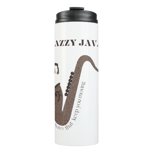 Jazzy Java-Saxophone-Coffee Beans- Thermal Tumbler (Front)