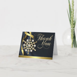 Jazzy Jewelled Snowflake Black Thank You Card
