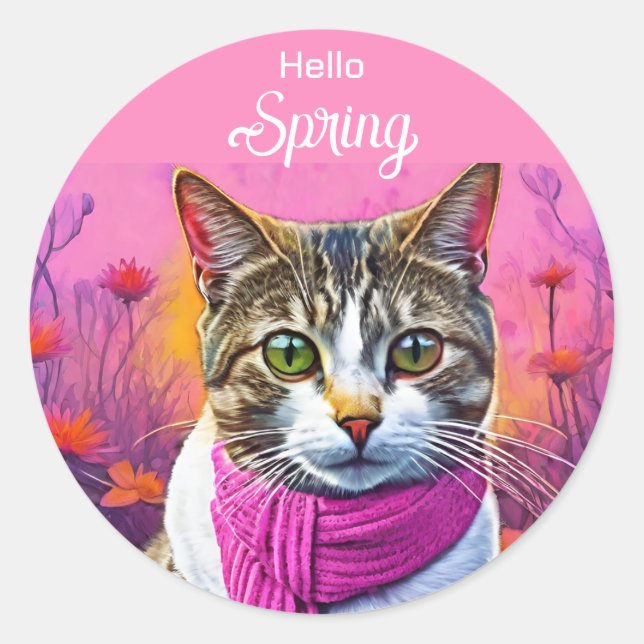 Jazzy Kitty  in early spring Classic Round Sticker (Front)