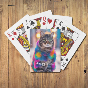 Jazzy Kitty   in fur  coat  - Happy 2025 Playing Cards