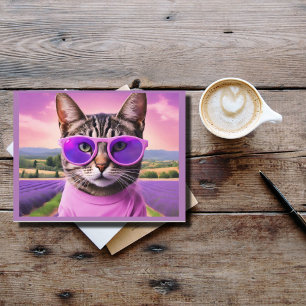 Jazzy kitty  -lavender field  holiday postcard