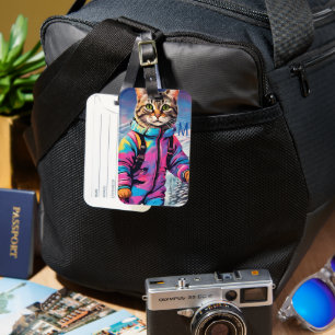 Jazzy kitty on a ski tour luggage tag