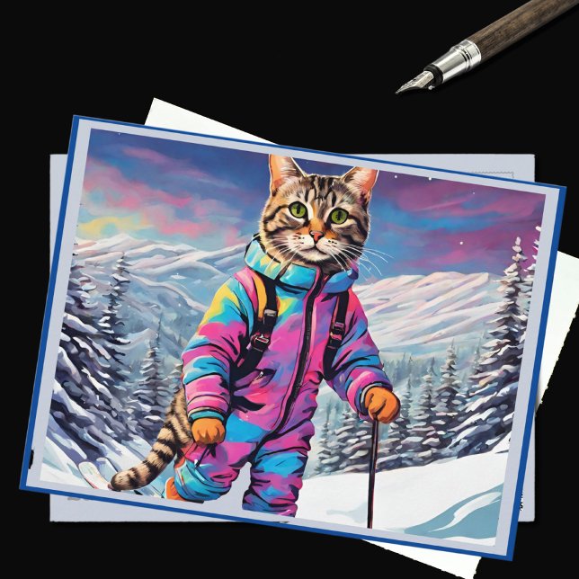 Jazzy kitty on a ski  tour postcard (Creator Uploaded)