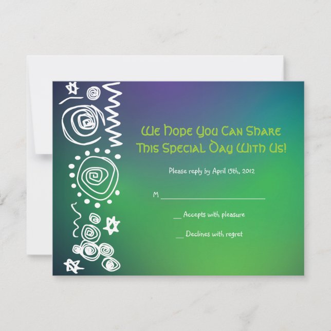 Jazzy Musical Bar Bat Mitzvah Invite Reply Card (Front)