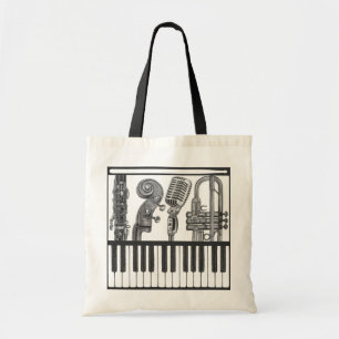 Jazzy Musical Instruments in Charcoal Tote Bag