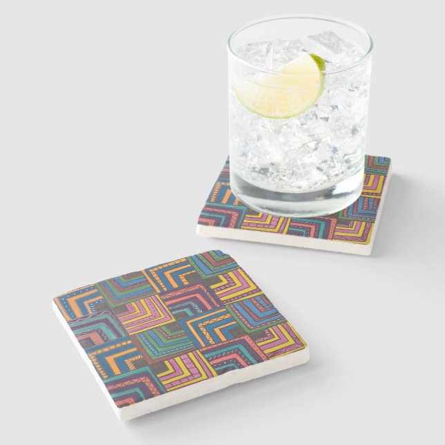 Jazzy Riff Geometric Tile Stone Coaster (Side)