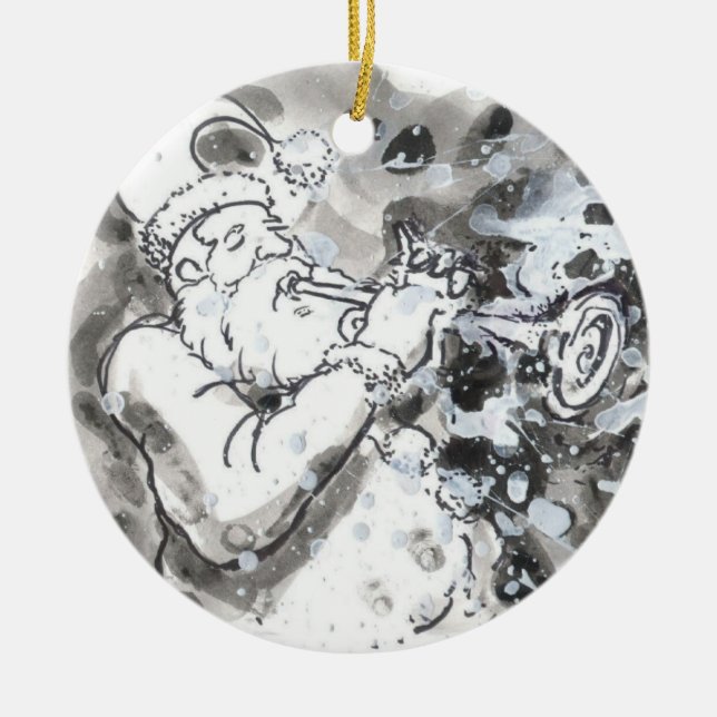 "Jazzy Santa" Ceramic Tree Decoration (Front)