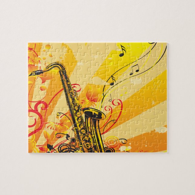 Jazzy Saxophone Beams Of Music Jigsaw Puzzle (Horizontal)