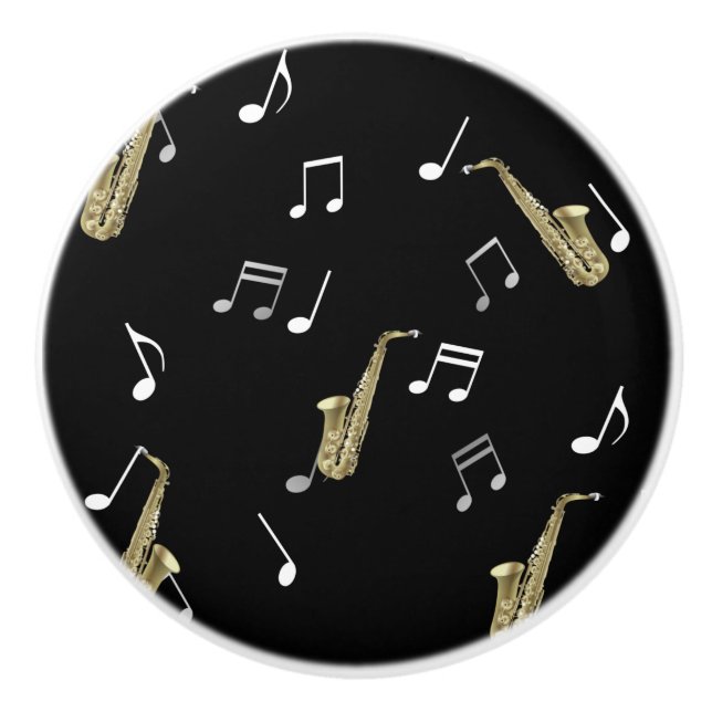 Jazzy Saxophone & Musical Notes Ceramic Knob (Front)